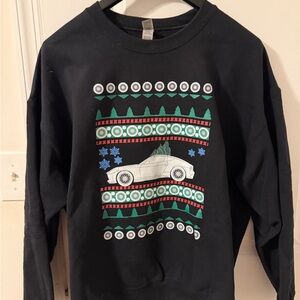 Men's Black Crewneck Sweater with Car & Holiday Motif
